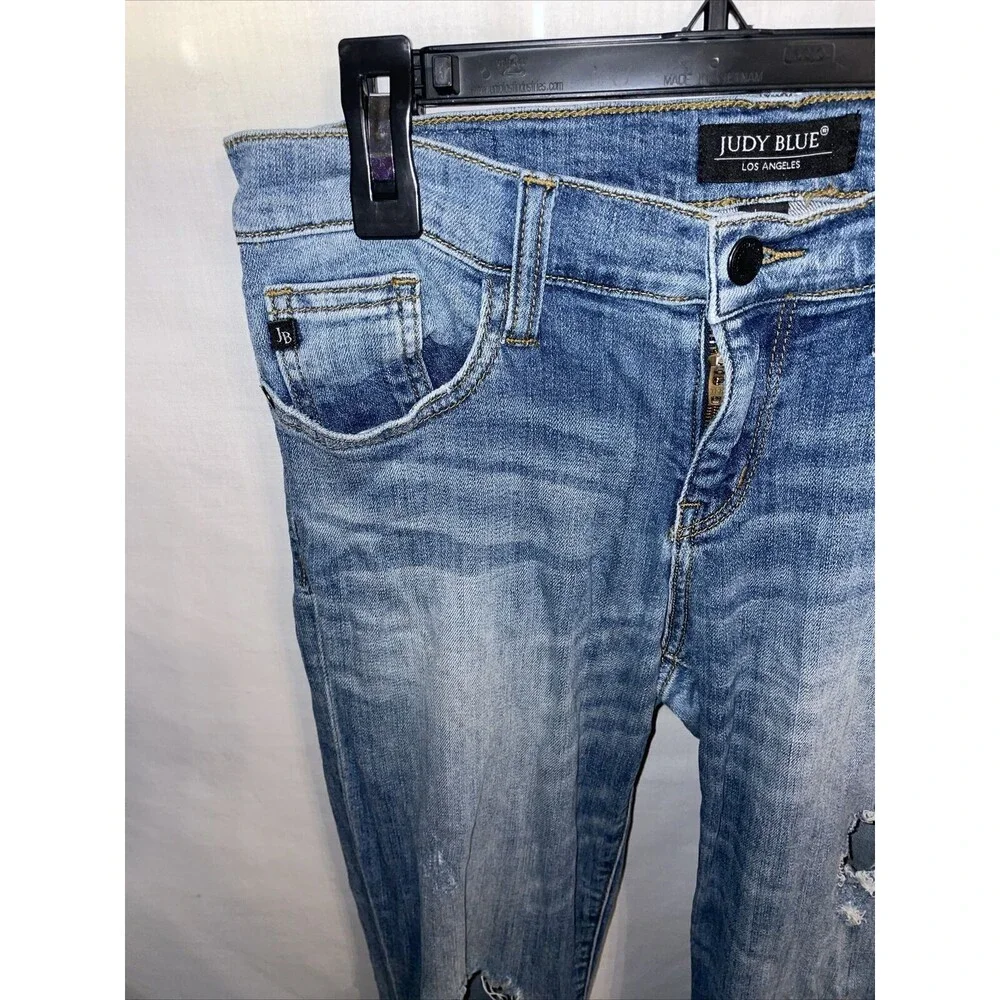 Judy Blue Women’s Skinny Jeans Size 30x32 Blue Straight Cut Distressed Hobo Boho
